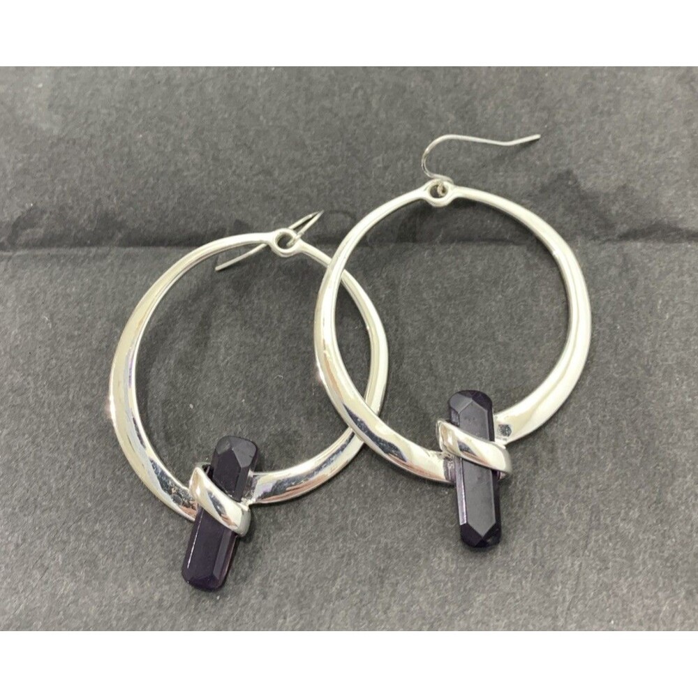 RLM Robert Lee Morris Wrapped Amethyst Crystal Earrings Silver Tone Dangle Drop